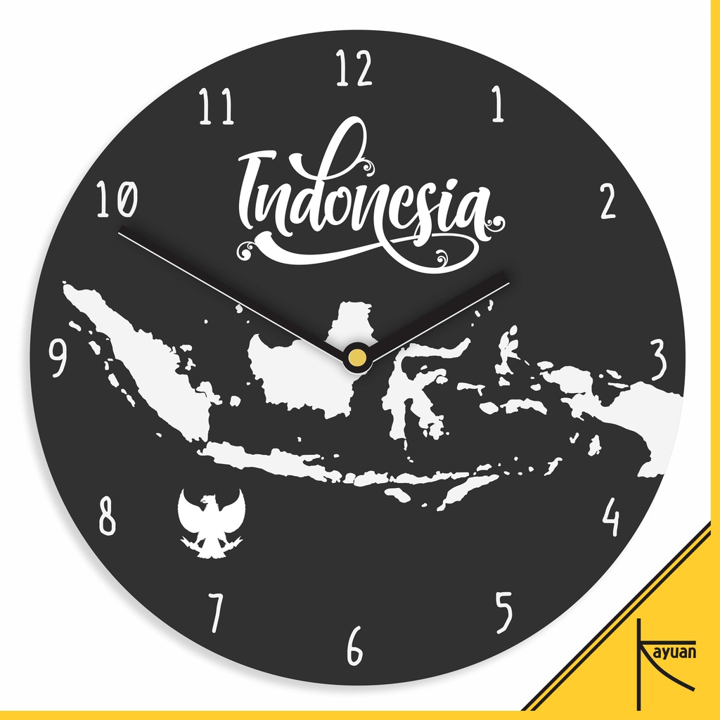 Jam Dinding Peta Indonesia Black Map Pajangan Ruang Tamu Klasik Hiasan Vintage