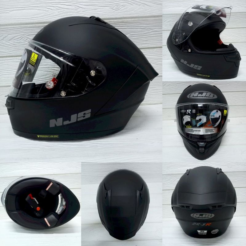 HELM NJS ZX-1R SOLID BLACK DOFT NJS ZX1R ORIGINAL FLAT VISOR