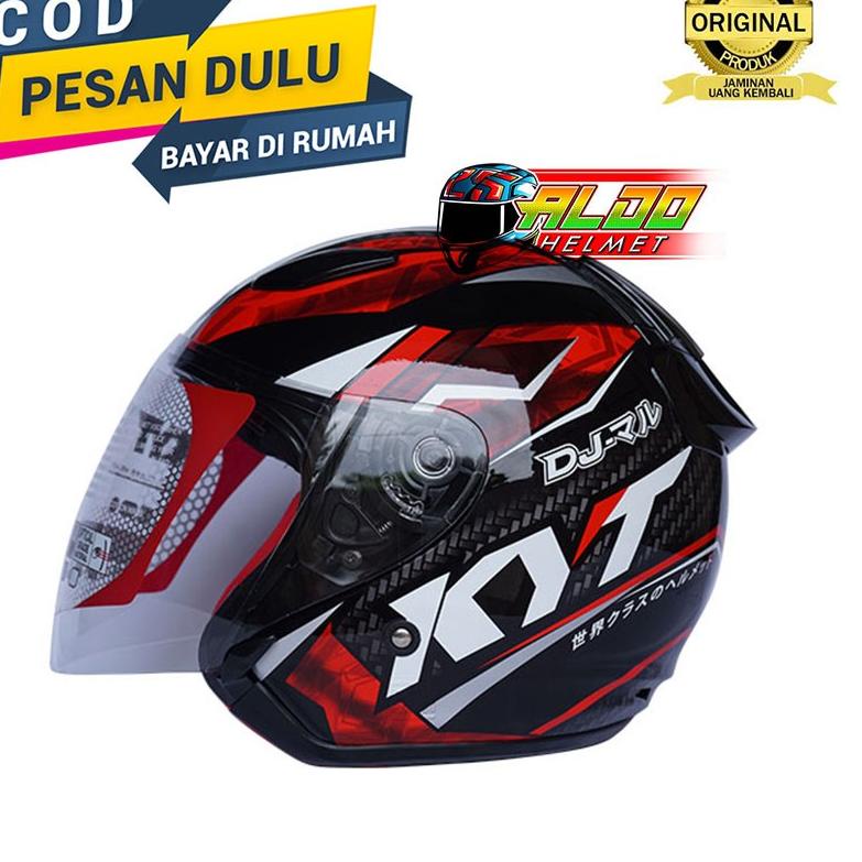 Kualitas Terbaik HELM KYT DJ MARU MOTIF  BLACK RED | HALF FACE SNI DJ MARU ORIGINAL