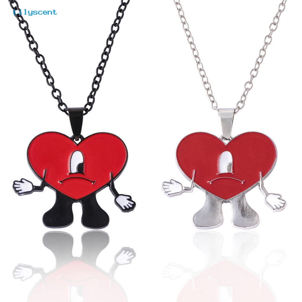 [LS] Liontin Kalung Pribadi Berbentuk Hati Rantai Salib Geometris Electroplating Leher Ornamen Colorfast Bad Bunny Heart Necklace Perhiasan Aksesori