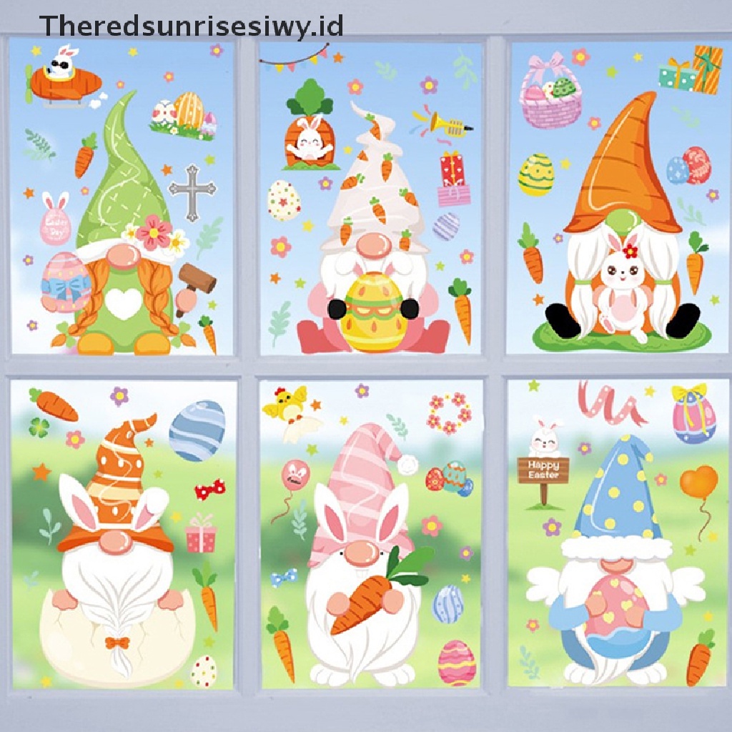 # Baju Lebaran # 1pc Stiker Jendela Kaca Happy Easter Colorful Bunny Eggs Wall Stickers 20x30cm~