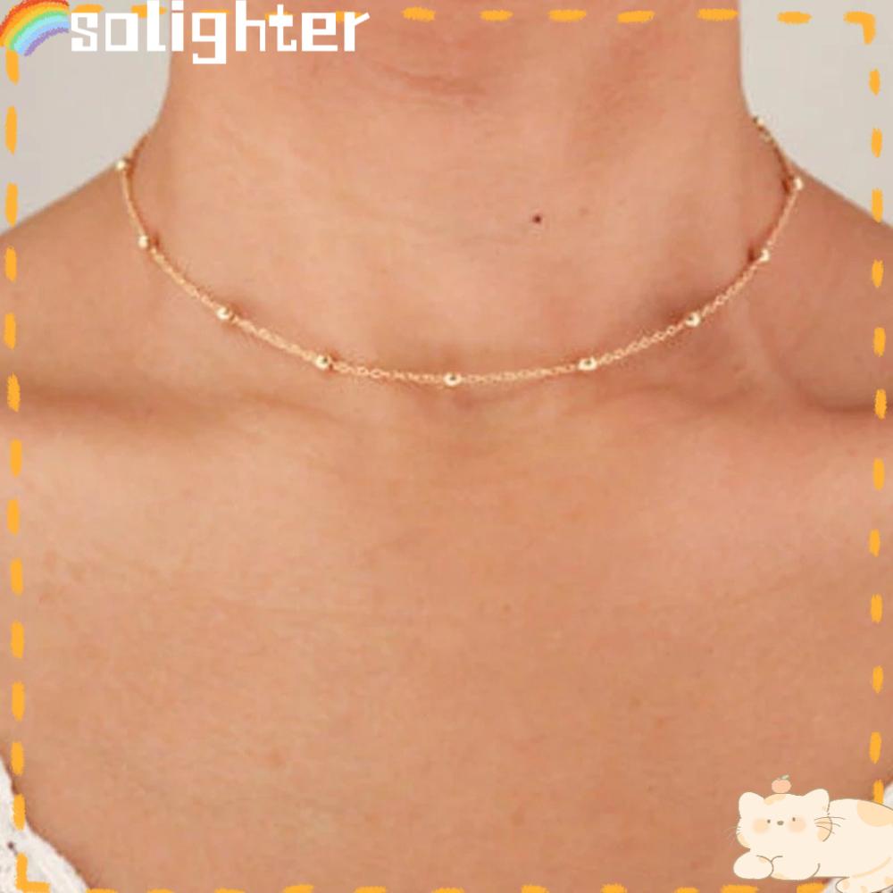 Solighter Choker Rantai Hadiah Emas/Perak Manik Tembaga Kecil Halus