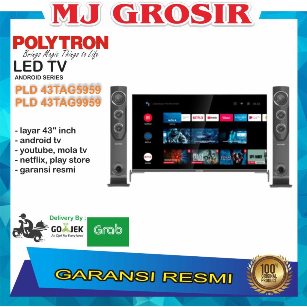 LED TV POLYTRON 43&quot; 43TAG5959 / 43TAG9959 43 INCH USB MOVIE ANDROID TOWER SPEAKER