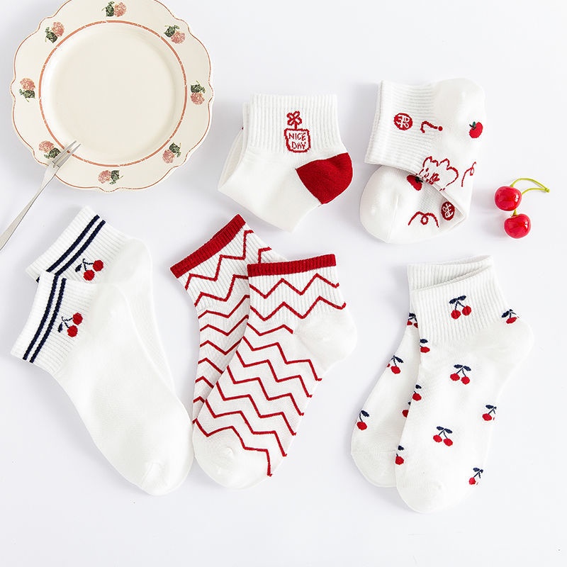 Kaos Kaki Wanita Pendek Semata Kaki Motif Buah Cerry Cute Import MALLSHOPPING