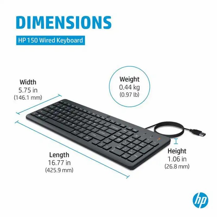 Keyboard HP 150 Wired USB For PC, Laptop Garansi Resmi