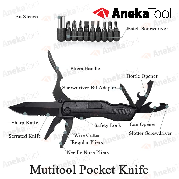 Pisau Lipat Tang Multifungsi Survival Tool Camping Pocket Knife 9 in 1