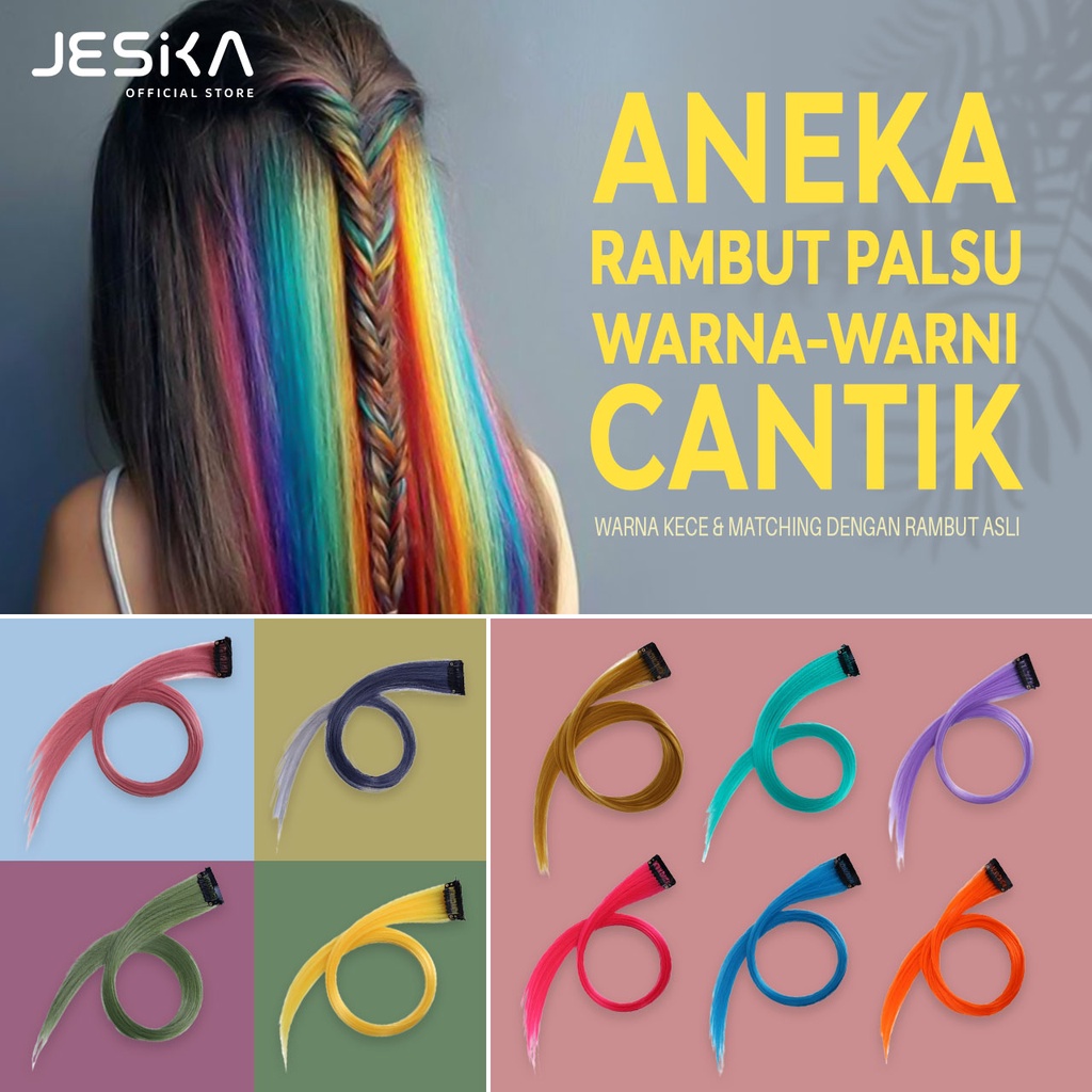 Rambut palsu extension hair clip aesthetic cute jepit panjang pendek lurus wanita remaja layer highlight style girl kece warna warni ombre berwarna color rainbow wig anak perempuan hairpiece