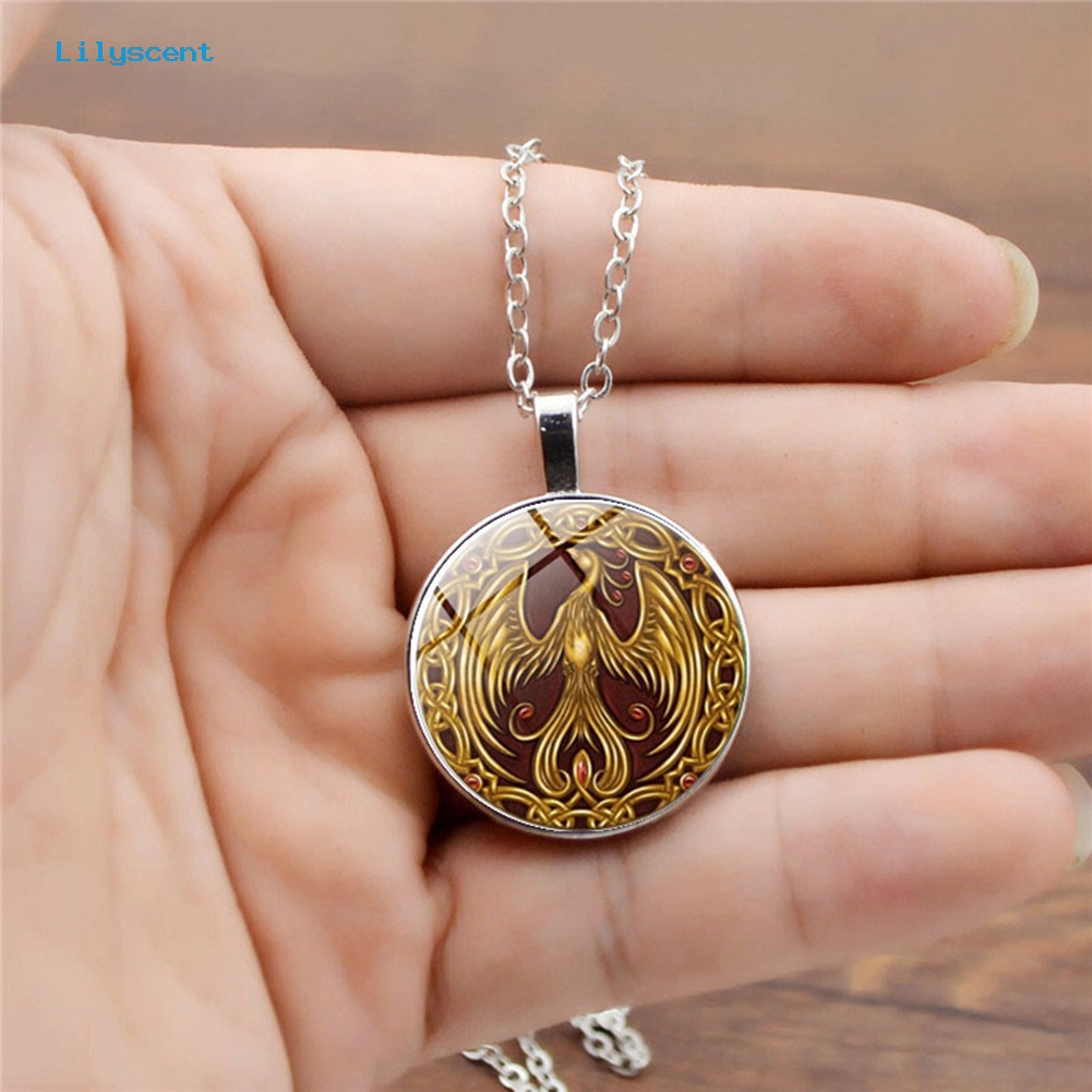 [LS] Phoenix Pola Liontin Cabochon Vintage Perhiasan Kaca Kalung Rantai Wanita Hadiah