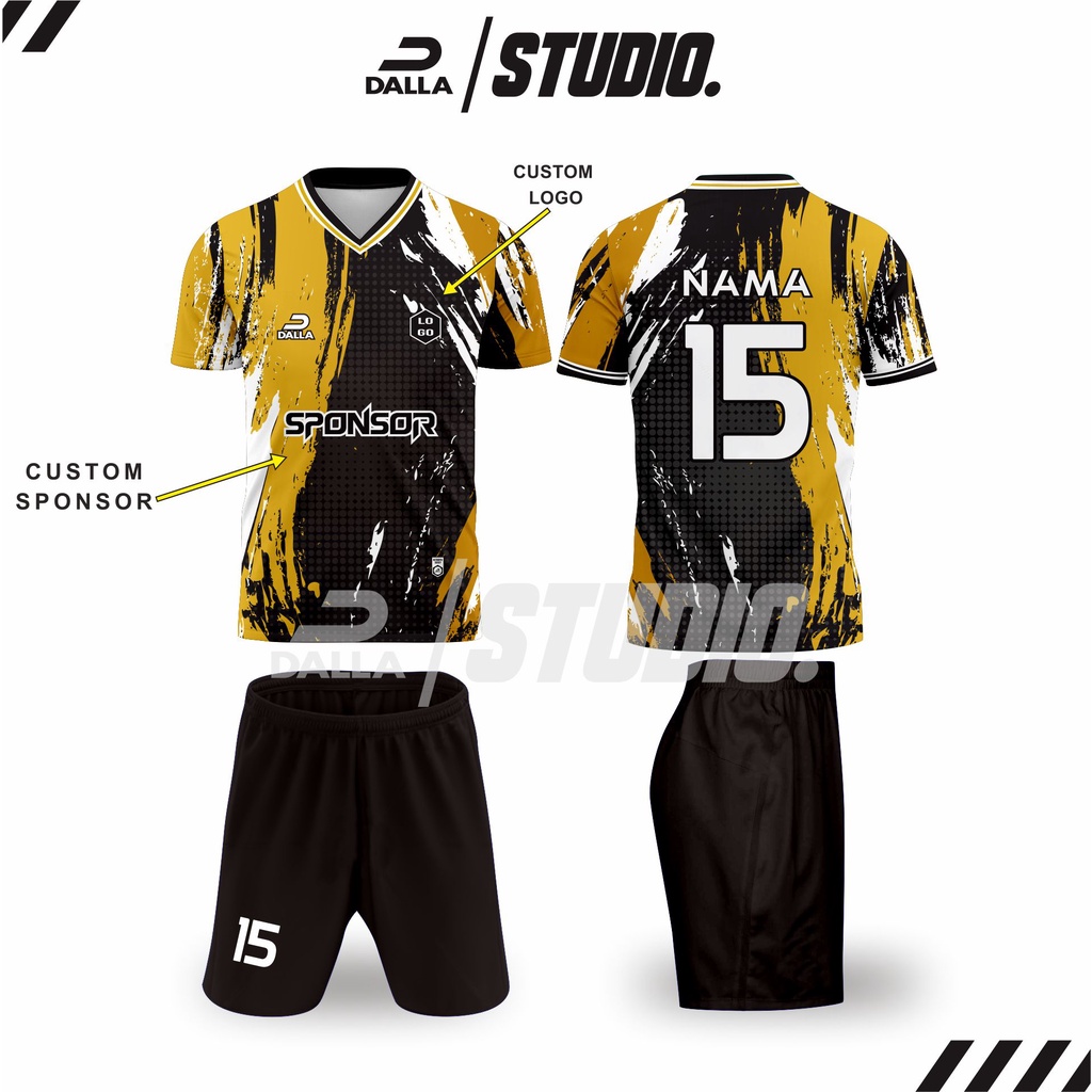 Jersey full printing futsal dan sepak bola jersey custom desain jersey abstrak jingga emas