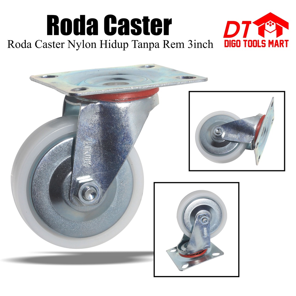 Roda Caster 3 Inci 75mm Nylon Hidup  Roda Lori Roda Troli 1 Pcs