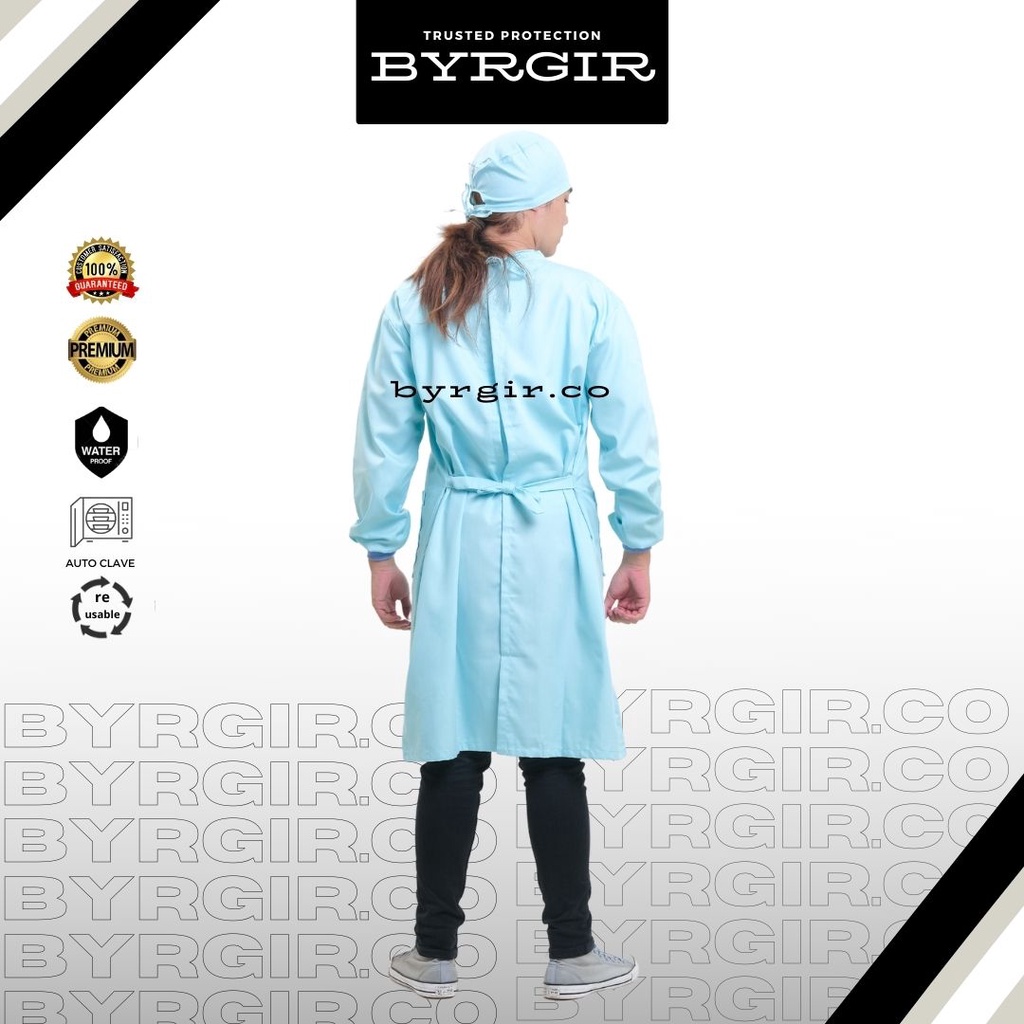 BYRGIR  Surgical Gown Baju Gaun Operasi Katun Oxford Waterproof APD Perawat Rumah Sakit