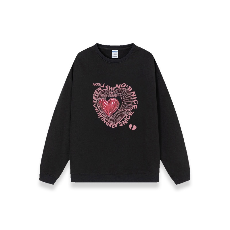 American Vintage LOVE Pattern printing Overszie Sweater baju Sweater wanita/sweater hitam