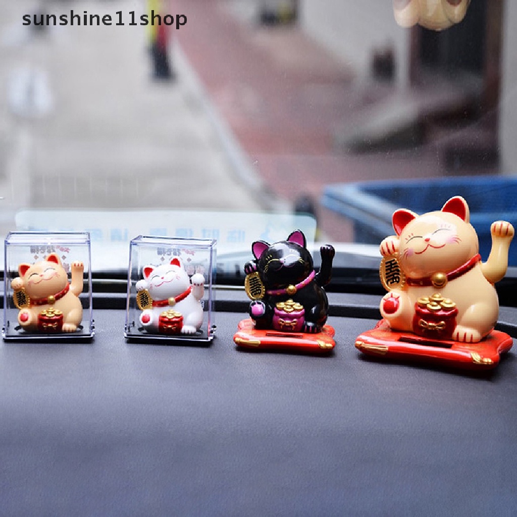 Sho Lucky Cat Dekorasi Mini Solar Melambai Otomatis Lucky Cat Hiasan Mobil Kue Baking Patung Patung Ornamen Desktop Rumah N