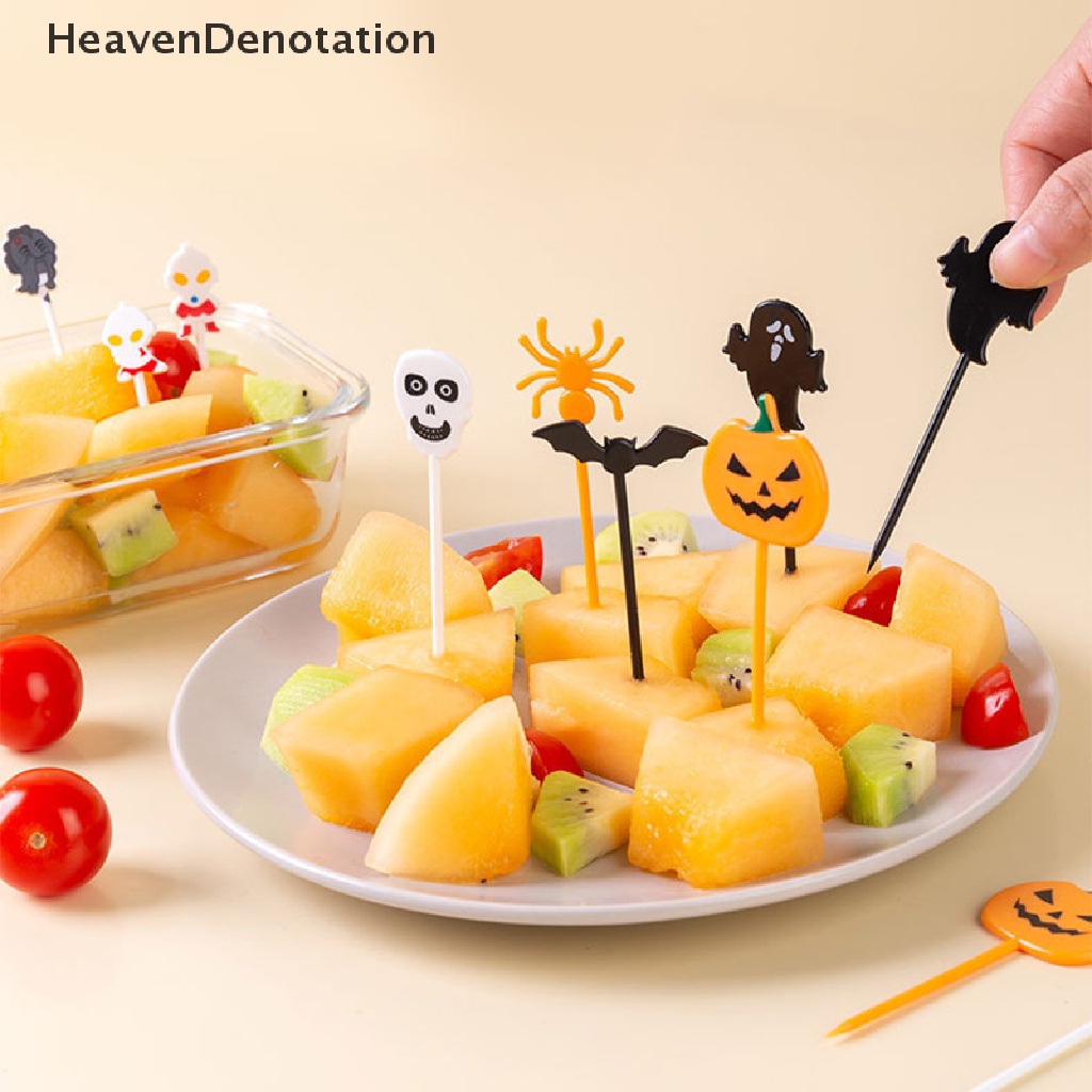 [HeavenDenotation] 6 / 10pcs Halloween Plastic Fruit Fork Kids Snack Dessert Decoration Cake Picks HDV