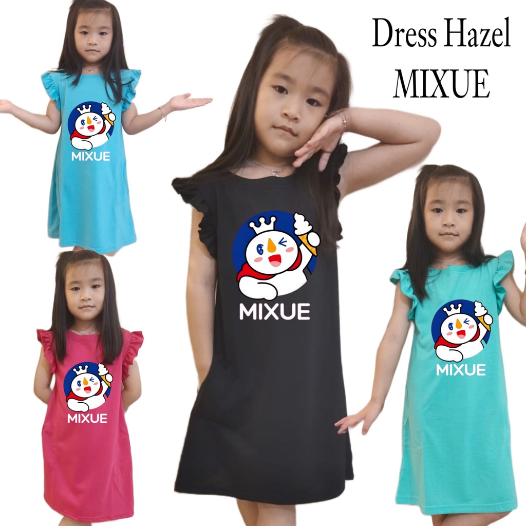 Hzl_outfit DRESS HAZEL ANAK PEREMPUAN  6-8 TAHUN TANPA LENGAN MOTIF MIXUE