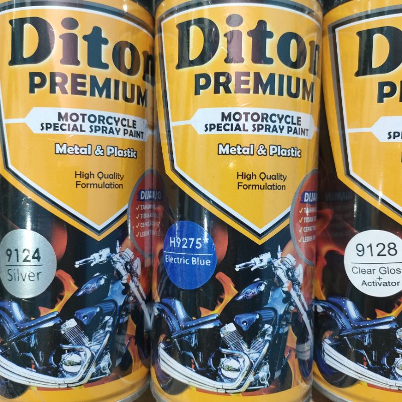 Diton Premium Paket Lengkap 3 Kaleng 400cc Biru Electric Blue 9275 Silver 9124 Clear Glossy 9128 Pilox Pilok Cat Semprot Spray Paint