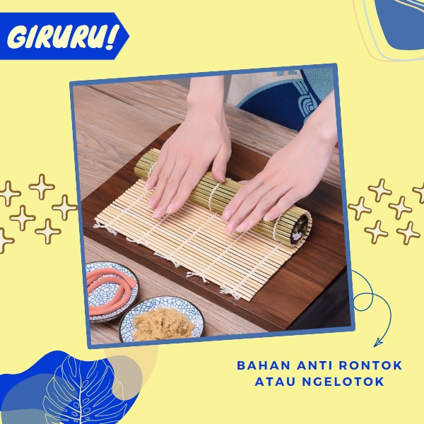 Gulungan Sushi Bamboo / Penggulung Sushi / Tikar Bamboo Sushi / Sushi Roll Matt / Bamboo Sushi Mat Roller / Alat Penggulung Pembuat Sushi / Tikar Bambu Gulungan Sushi / SUSHI Roller Alas Gulung Tikar Penggulung Sushi Makisu Mat Roll / BAMBU SUSHI ROLL