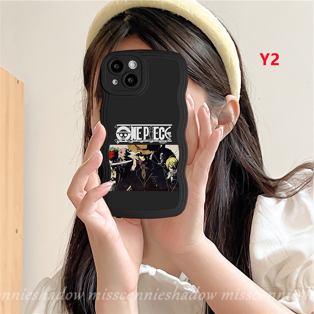 Cartoon Luffy Black Wavy Edge Case for Realme C35 C33 C30 C25s C11 C12 10 9i C15 C25Y 8 8i C17 9Pro + 9 C3 C25 C21Y C20 8Pro C20A 6i 7 5 7i 5i Trendy Brand Anime One Piece Cover