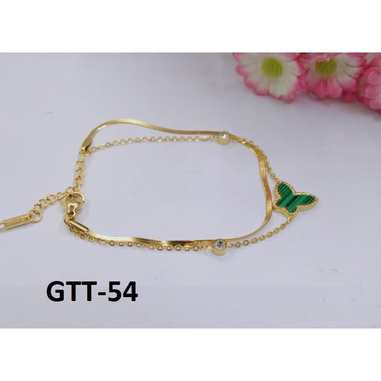 GELANG TANGAN KAKI TITANIUM EMAS GOLD KUPU HIJAU GREEN TERMURAH / DUNIA GELANG TERBARU