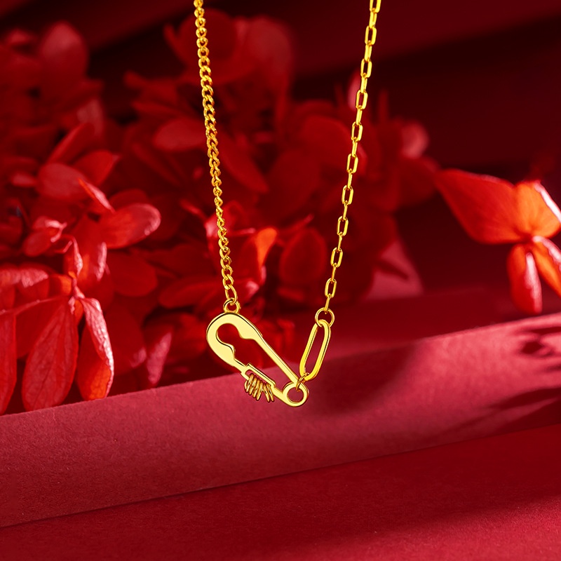 Goldkingdom Perhiasan Fashion Emas Asli Kadar 375Bangkok Aksesoris Ready Stock Niche Desain Segalanya Pin Tulang Selangka Rantai Kalung Wanita