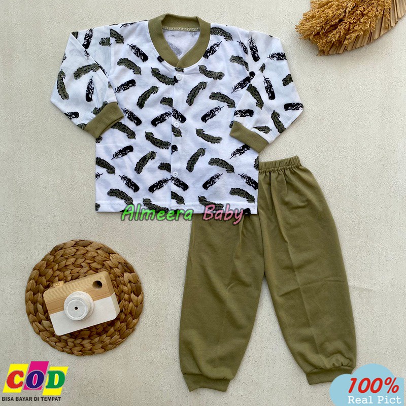 Setelan Baju Bayi Piyama Bayi Lengan Panjang Kancing Depan Usia 3-12 Bulan Anababy