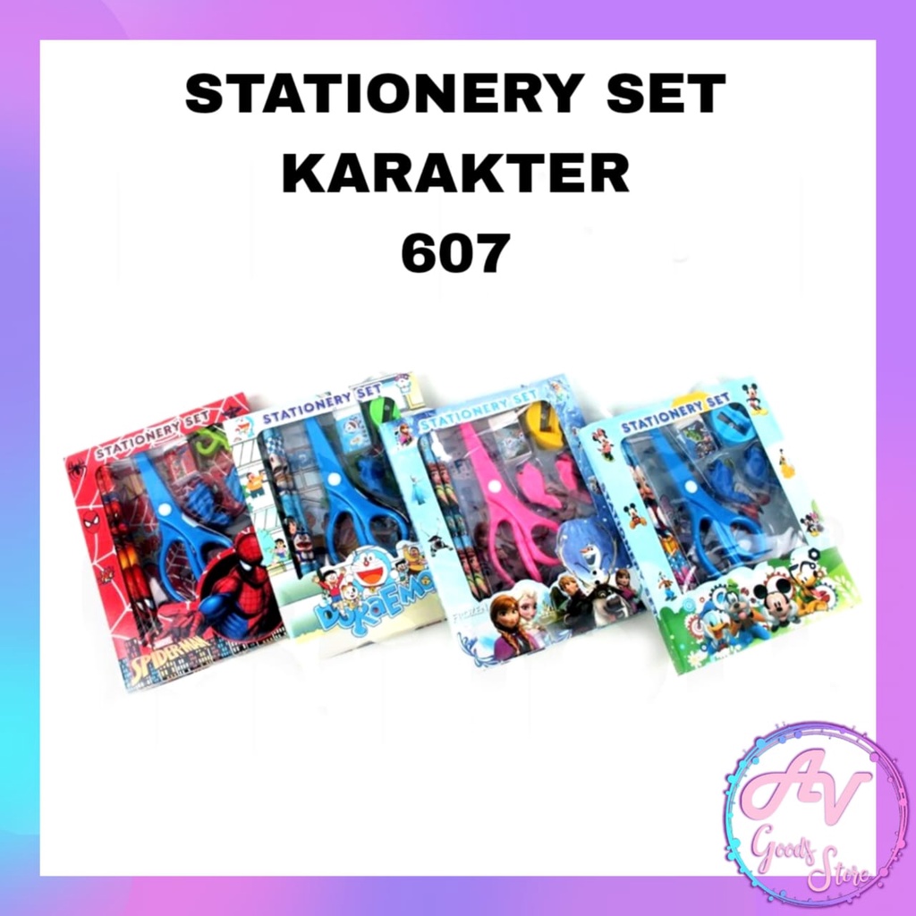 

Stationery Set 8in1 + Gunting Karakter 607 / Paket Alat Tulis Sekolah Set