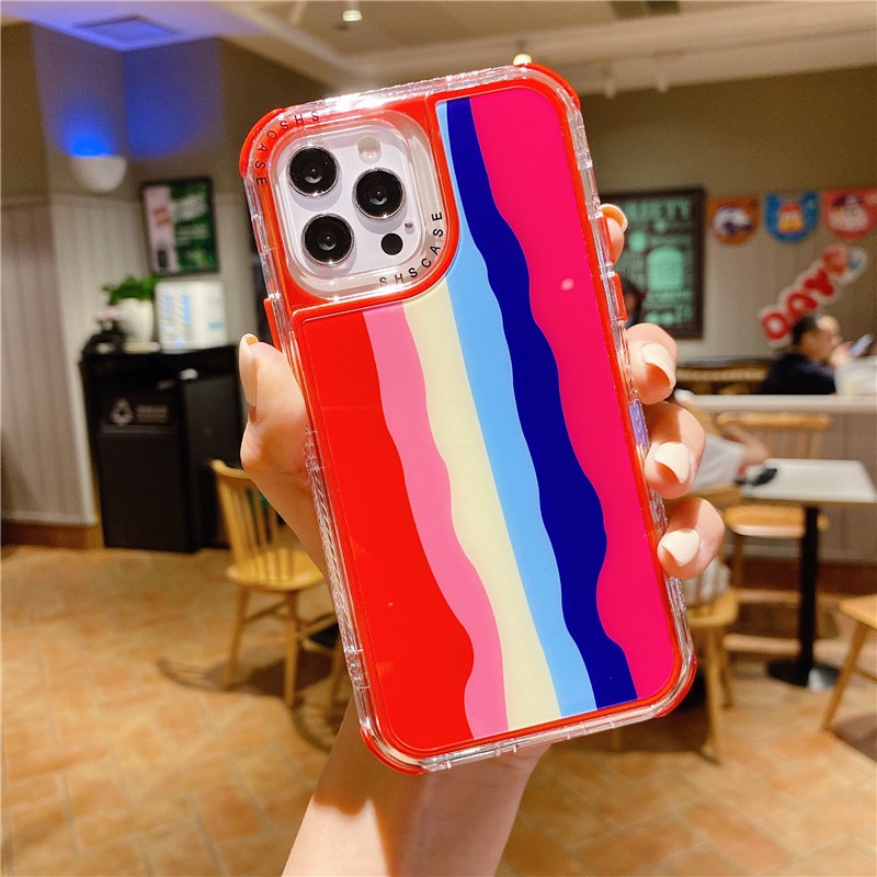 IPHONE Casing Ponsel 3-in-1 Dream Kaca Pelangi Serbaguna Fashion Untuk Iphone14 13 12 11 X XS Max XR 78 Plus Penutup Belakang Jatuh Dan Tahan Guncangan