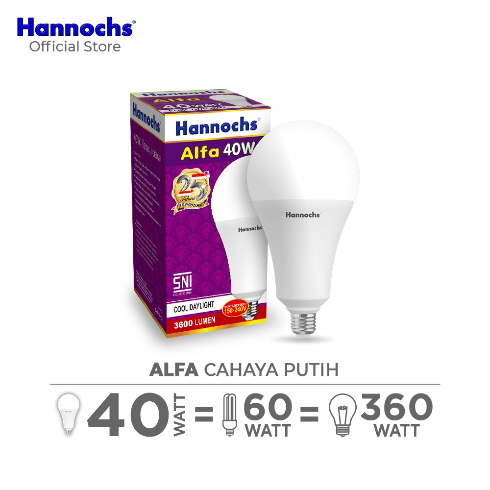 Hannochs Alfa Bohlam Lampu LED 7-9-12-15-20-25-30-40-50 Watt Cool Daylight Putih