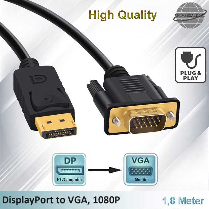 Kabel DP TO VGA 1.8 Meter Converter Adapter DisplayPort Gold Plated