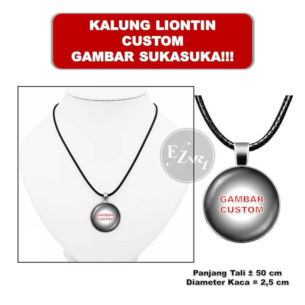 KALUNG LIONTIN CUSTOM GAMBAR PHOTO SENDIRI RANTAI / TALI KULIT KEPANG PRIA WANITA KUALITAS PREMIUM