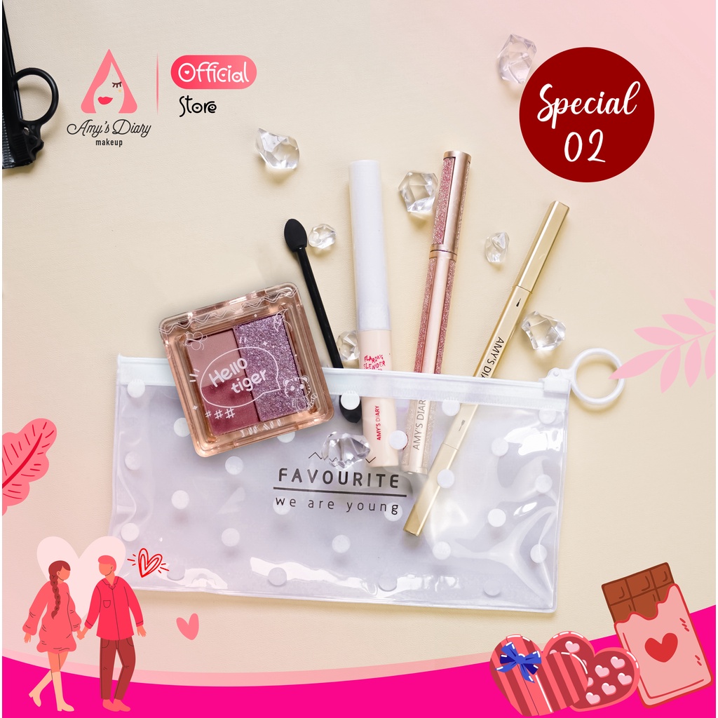 VALENTINE SERIES 2 Amy's Diary Eye Makeup Set Eyebrow Eyeshadow Maskara Eyeliner Star Light  Free Pouch