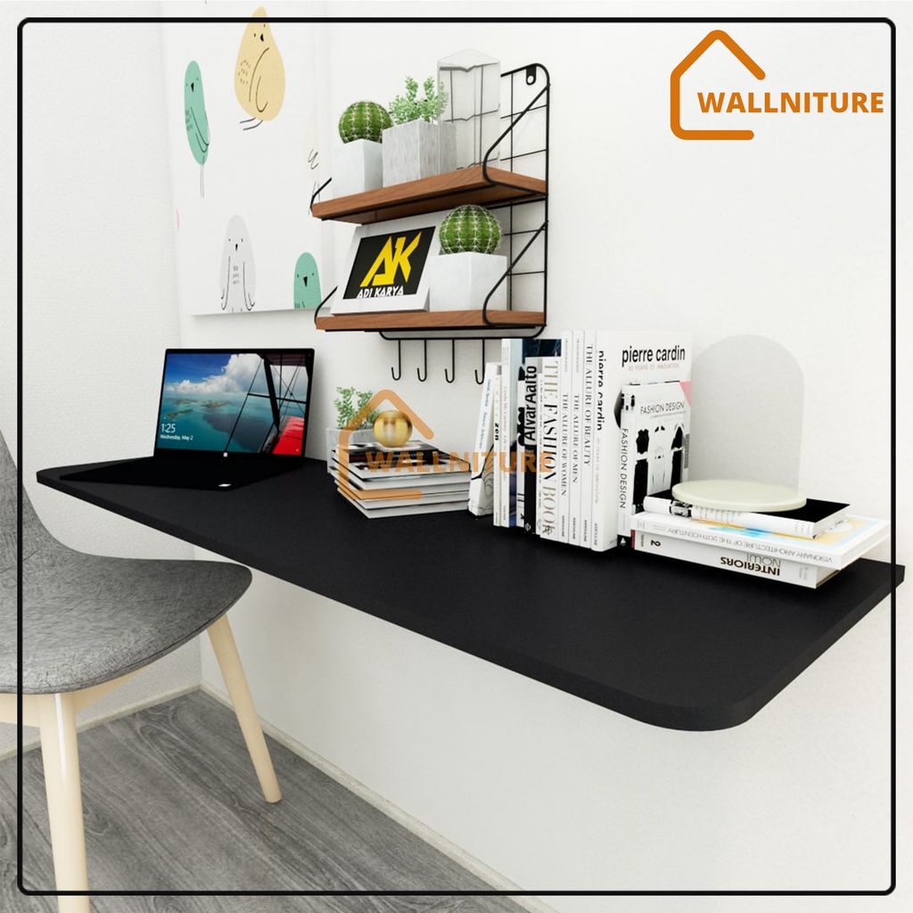 Meja Lipat Dinding 100 x 40 Meja Belajar Kerja Dinding Ambalan Tempel Braket Besi Engsel Laptop Komp