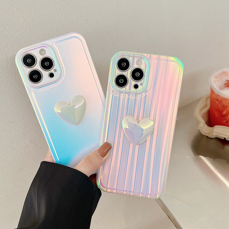 3D Laser Gradient Luxury Soft Case iPhone 11 12 13 14 Pro Max Casing INS Silvery Phone Case Women's Fashion Casing hp iPhone 11