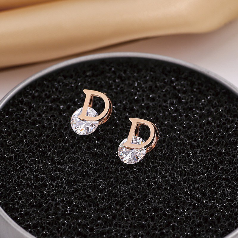 Kalung Desain Huruf D | Set Anting Gantung + Kalung Rantai Dengan Liontin Bunga Untuk Wanita | Rose Gold 18k | Sendok Garpu Bahan Stainless Steel | Aksesoris Bahan Titanium Steel