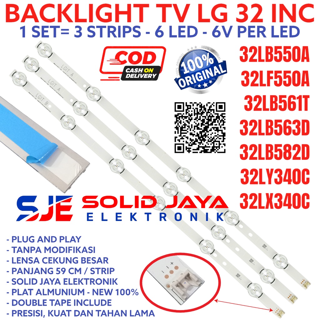 BACKLIGHT TV LED LG 32LF550A 32LB563D 32LB561 32LF630T 32LB563 32LF 32LBLAMPU 6V BL 6K TANPA MODIF