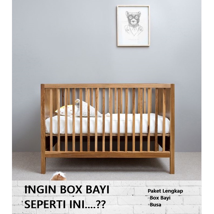 Set Box Bayi Minimalis Kayu Solid Tempat Tidur Bayi Box Bayi
