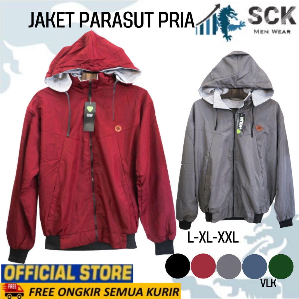 Jaket Pria VLK Bolak Balik Resleting Luar Parasut Dalam Katun Halus / PakaianCowok ukuran L-XXL (JUMBO) - sckmenwear GROSIR