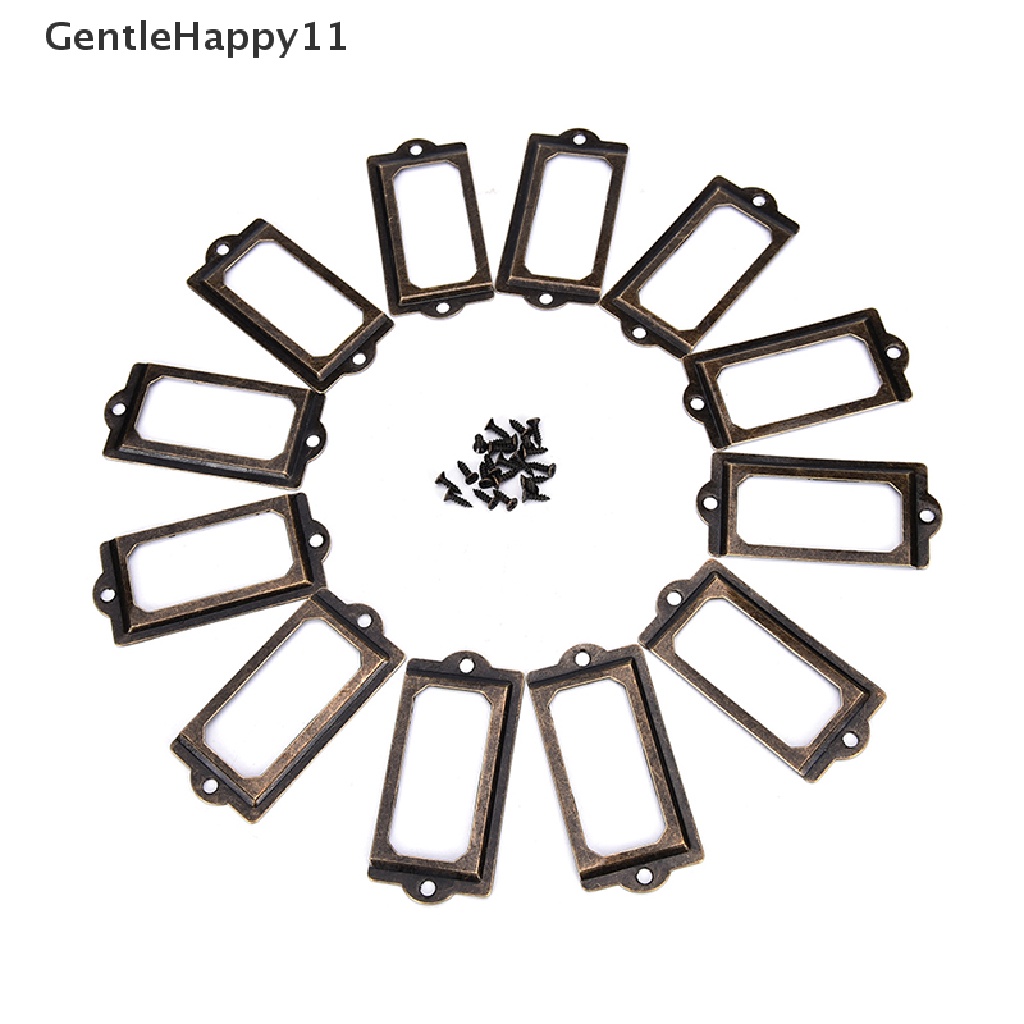 Gentlehappy 12Pcs Label Laci Kuningan Antik Pull Frame Handle File Name Card Holder+Sekrup, id