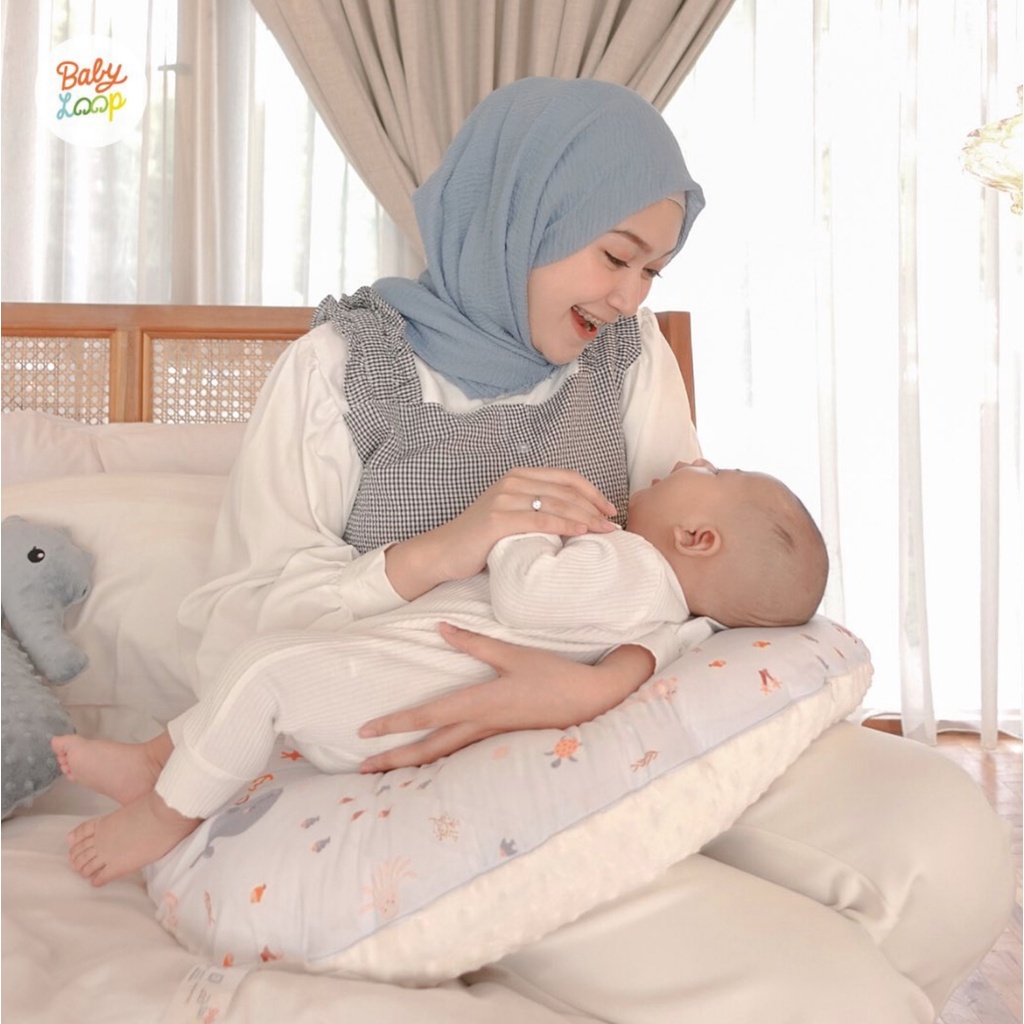 Baby Loop Nursing Pillow - Bantal Menyusui Multifungsi Silicone Pillow Tummy Time Tadahan Donat Empuk Minky