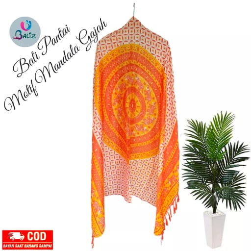 Kain Pantai Kain Bali Pantai - Kain Bali Motif New Mandala Gajah Rumbai Standar - Sarung Pantai SEMBILAN MODE - Sarung Bali - Kain Pantai - Kain Katun Jepang - Kain Untuk Hiasan Dinding - Kain Untuk Plafon Mobil Truk Dan Mobil 3/4 Lainnya