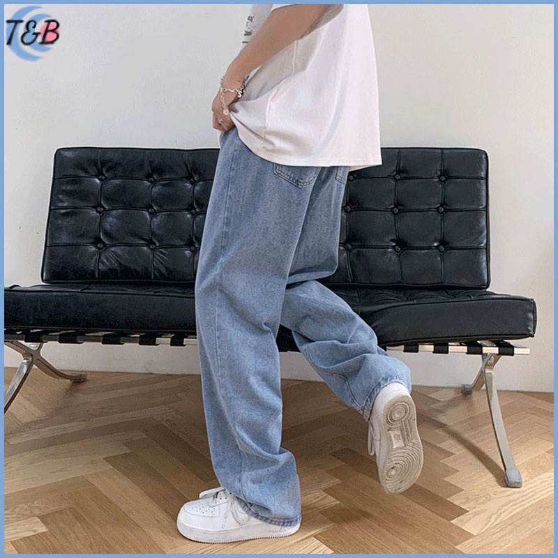 Jeans korean style Celana jeans panjang standart reguler fit Biru muda celana jeans cowok dewasa celana gombrong cowok celana kulot pria loose pants pria straight jeans