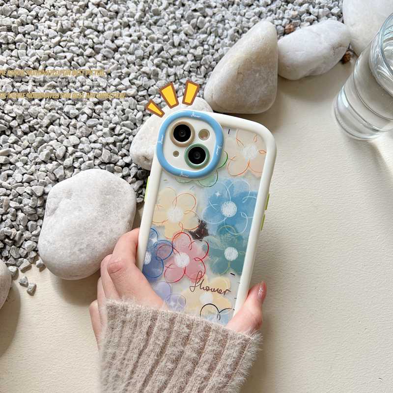 1pc Pretty Puff Case IPhone 11 12 13 14 Pro Max Casing Ponsel Lembut Rainbow Sun Flower Bunga Matahari Casing hp iPhone 11