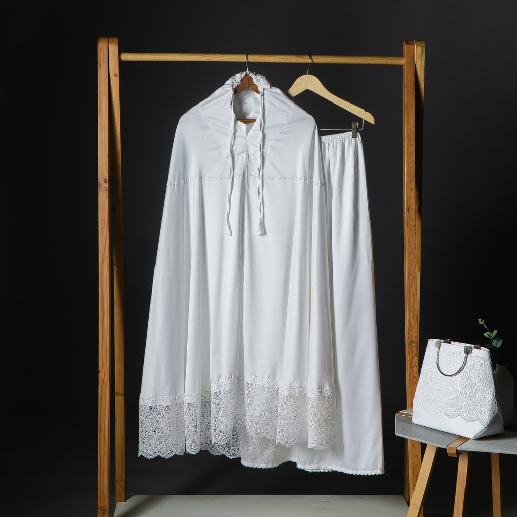 Kalapagi - Mukena Dewasa Bordir Putih Mewah 2IN1 Mukena Putih Bordir Renda Jumbo