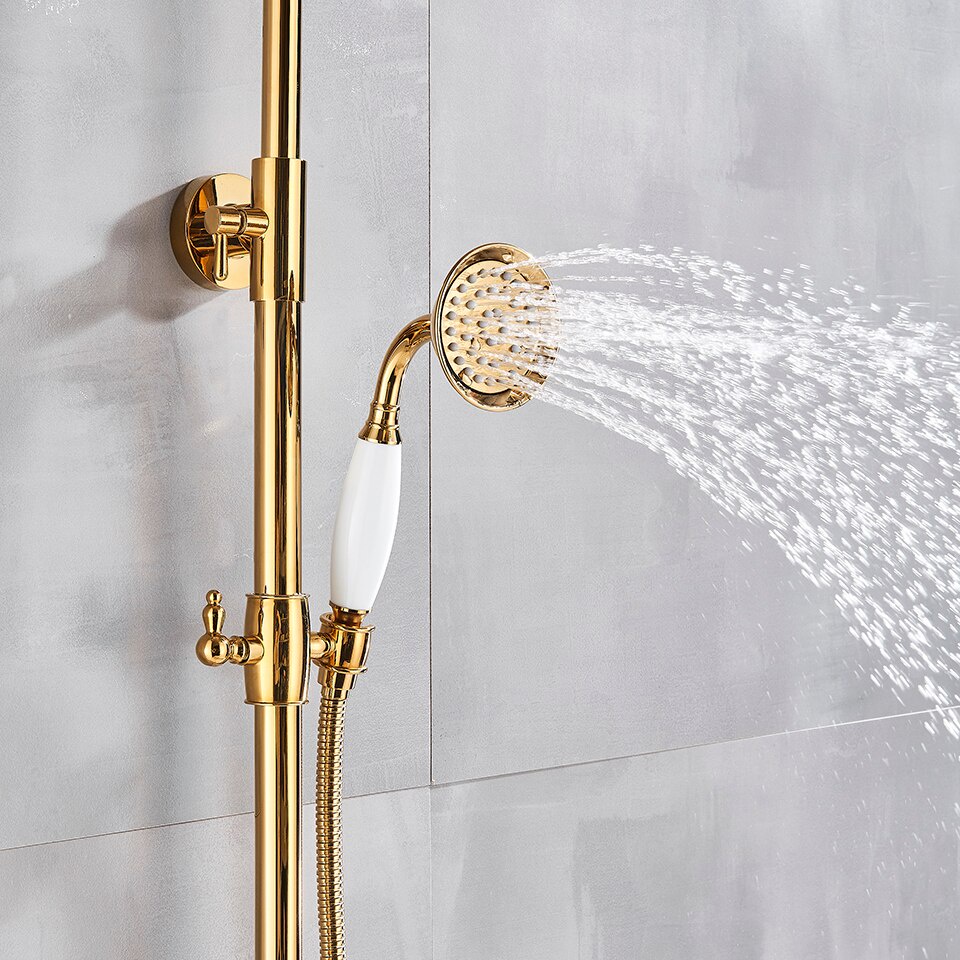 Kerrogee Kuningan Shower Kamar Mandi Set SUS 304 Shower Klasik Gold Tiang Panas Dingin 3 In 1 Shower Tiang High Quality Gold LZ