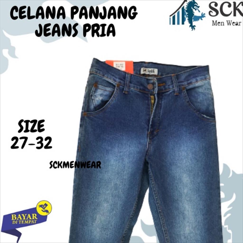 SCK - Celana Panjang Pria LS PENSIL JEANS BIRU ukuran 27-32 / Celana Jeans Casual Pria Formal / Celana Basic Halus