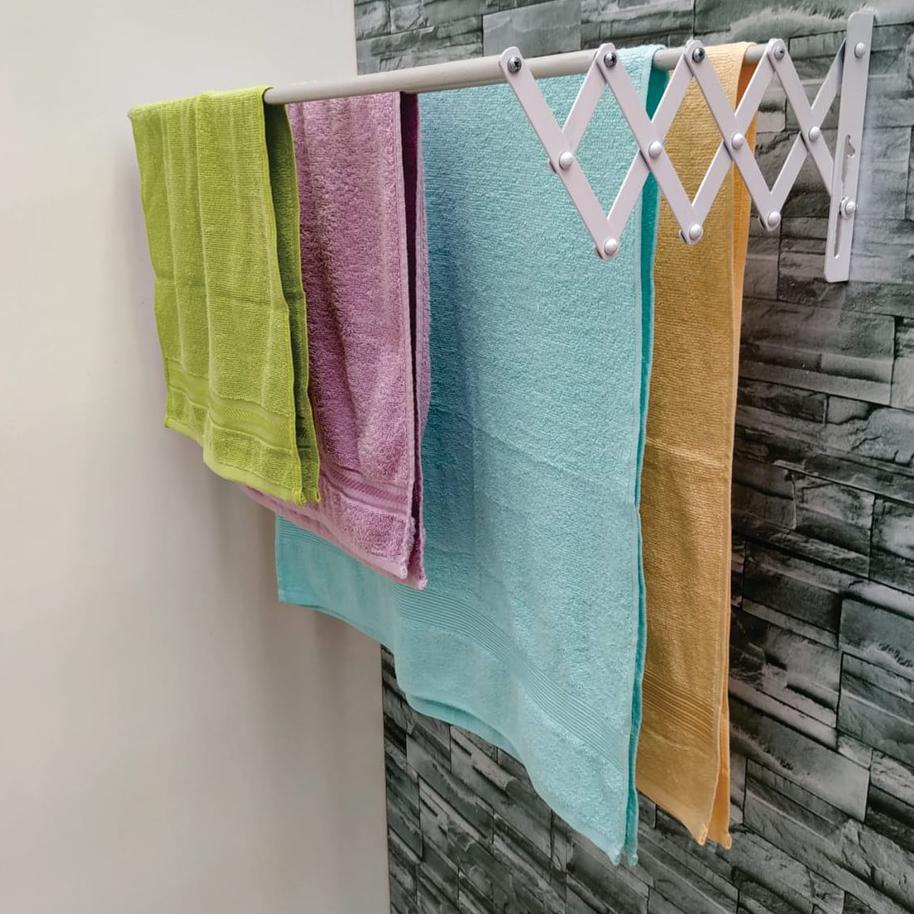 ♫ JEMURAN TEMPEL TARIK ALUMUNIUM JEMURAN DINDING  LIPAT 2 STEP PANJANG PENDEK ♗