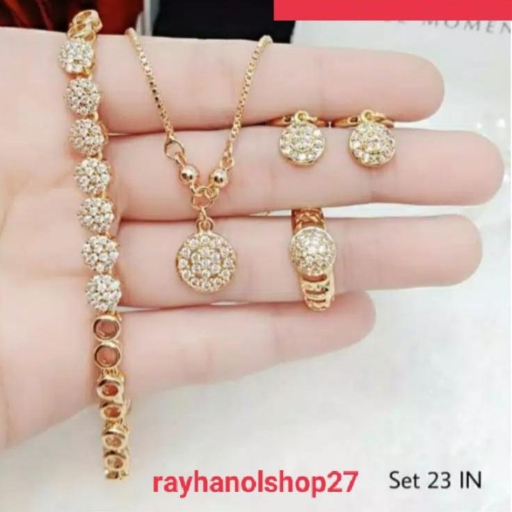 New Stock SET PERHIASAN WANITA ASLI TITANIUM LENGKAP LAPISAN EMAS GOLD RO-27 TERBARU
