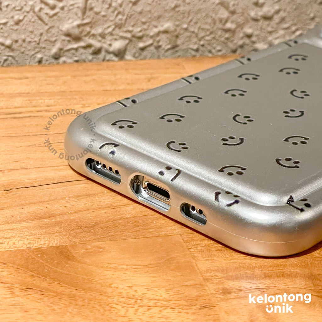 For iPhone - Metalic Matte Silver Smiley Soft Case