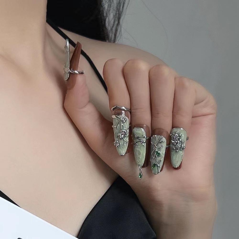 Mxbeauty Gaya Cina Kuku Cincin Keren Vintage Jari Pernyataan Punk Ujung Jari Logam Pelindung Perhiasan Fashion