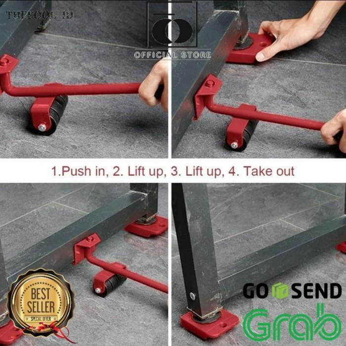 1 Set 4 Roda + 1 Dongkrak Alat Pemindah Lemari Sofa Meja Kulkas dll TF